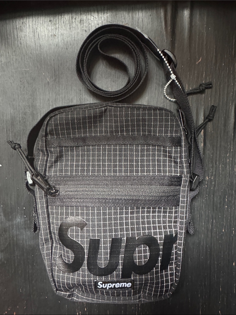 Supreme Black Grid Small Crossbody Pouch